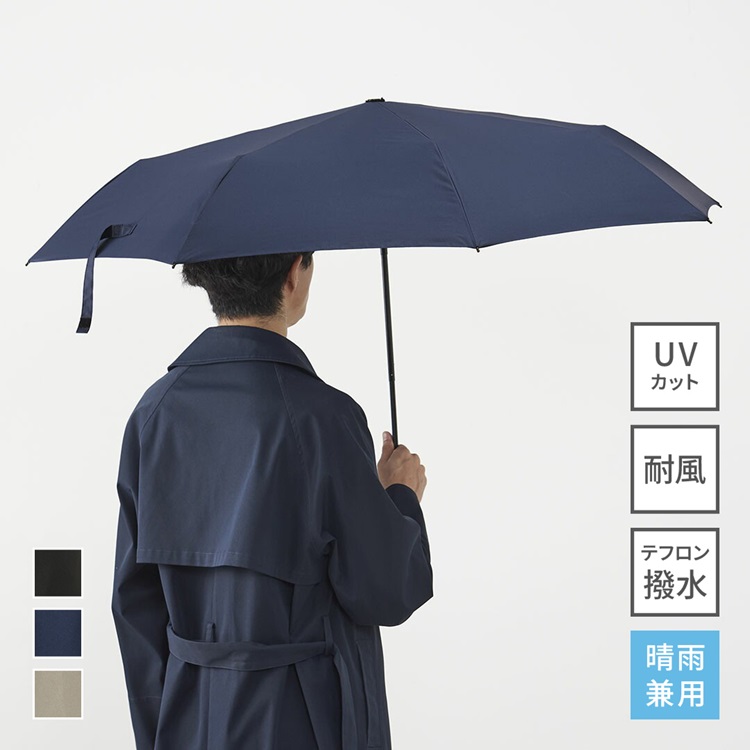 【UVカット】M メンズ 折畳傘 晴雨兼用 耐風65cm 無地