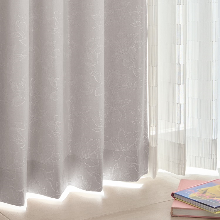 遮光2級｜遮光フローラルライン（ライトグレー）｜カーテン