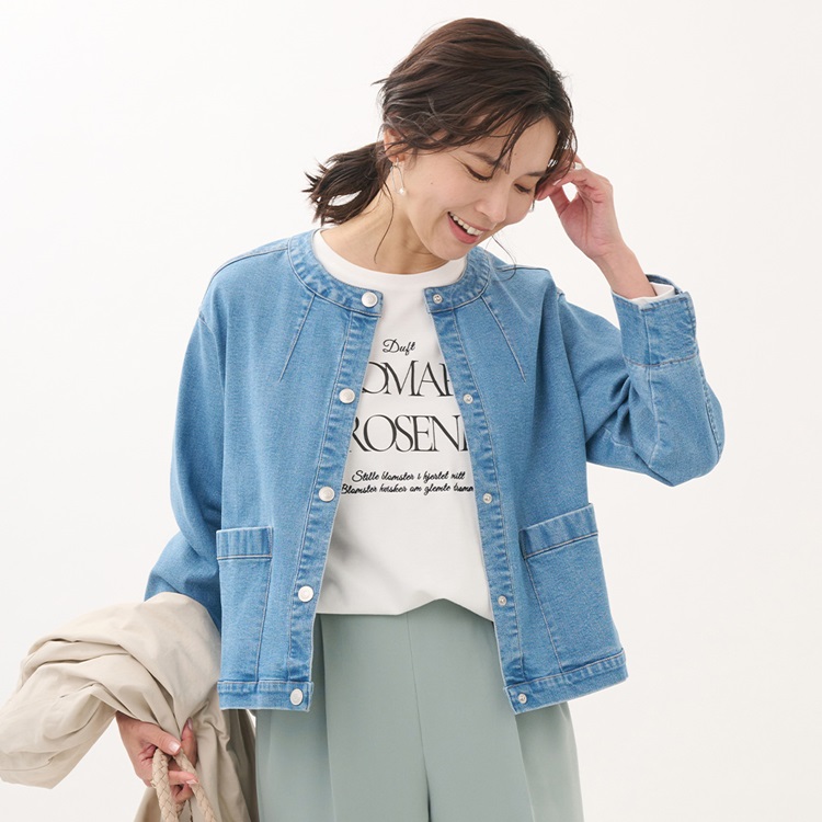 ストレッチデニムノーカラージャケット