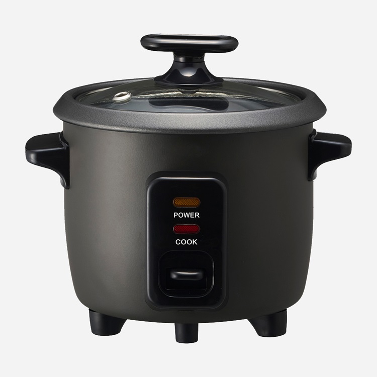 ガラス蓋で洗いやすいミニ炊飯器　ブラック