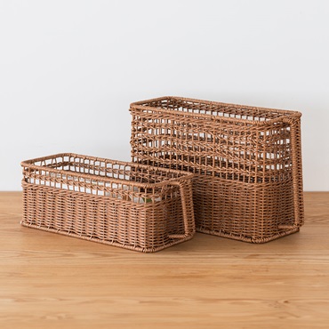 洗えるラタン調ハンドル付きストッカー 浅型スリム｜W15×D40×13cm