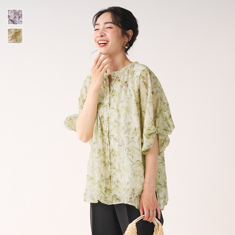 シアープリントギャザーシャツ