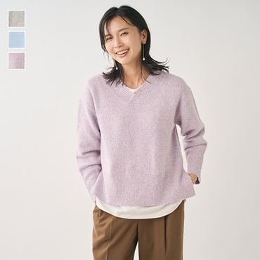 杢ストレッチＶネックニット